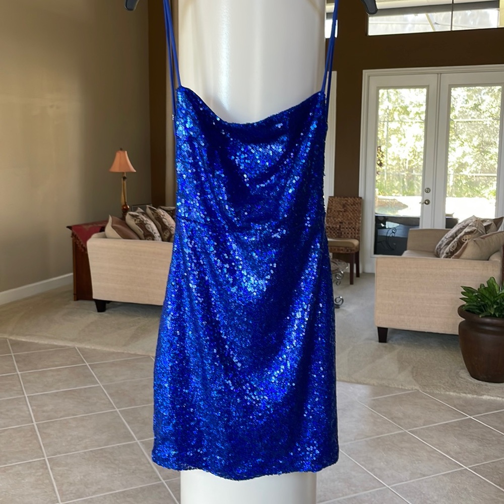 Lucy In the Sky, HOCO, homecoming, mini, dress, body con, sequin, XS, blue